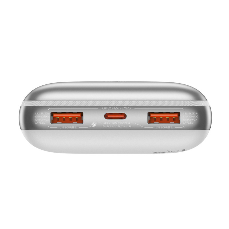 Bipow Pro 20000mAh 22,5W maitinimo blokas su USB - USB-C 3A 0,3m kabelis, baltas