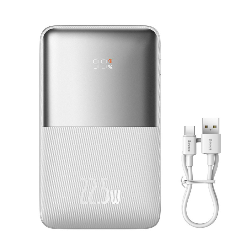 Bipow Pro 20000mAh 22,5W maitinimo blokas su USB - USB-C 3A 0,3m kabelis, baltas