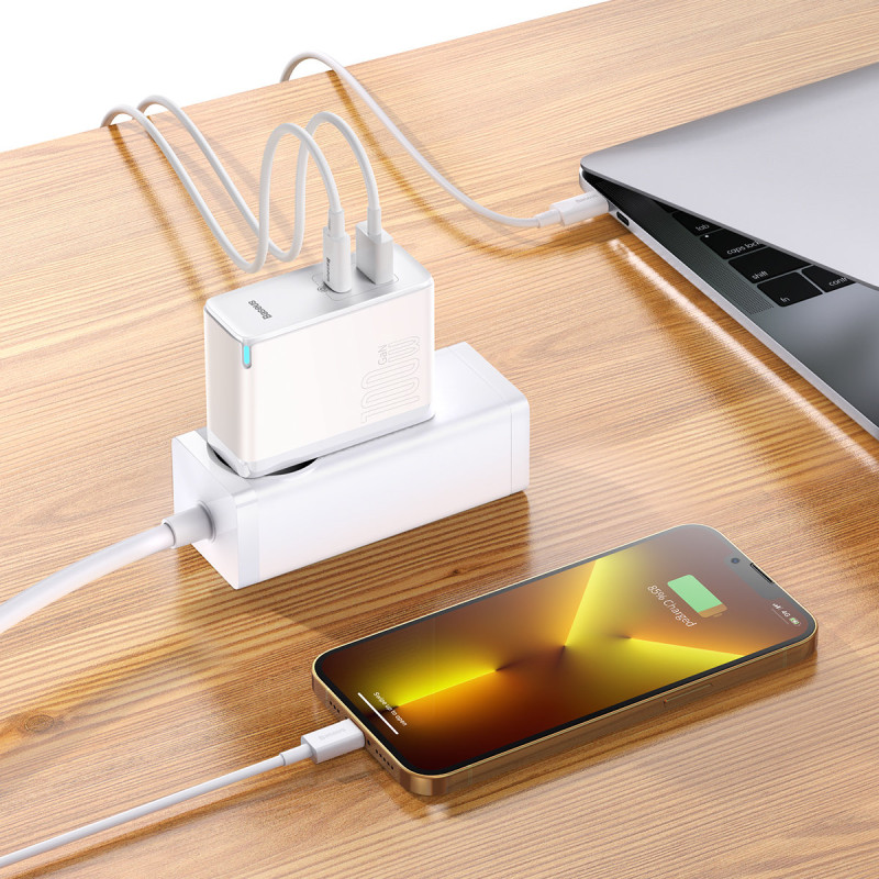 Greitas GaN5 Pro USB-C universalus sieninis įkroviklis USB 100W PD QC AFC Baltas