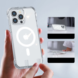 
Magnetinis dėklas iPhone 14 Pro Max, šarvuotas dangtelis su kabliukais ir permatomu stovu
