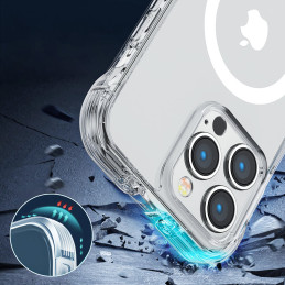 
Magnetinis dėklas iPhone 14 Pro Max, šarvuotas dangtelis su kabliukais ir permatomu stovu
