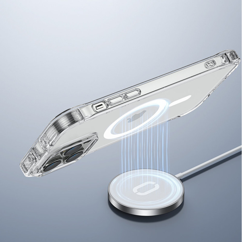 Magnetinis dėklas iPhone 14 Pro Max, šarvuotas dangtelis su kabliukais ir permatomu stovu