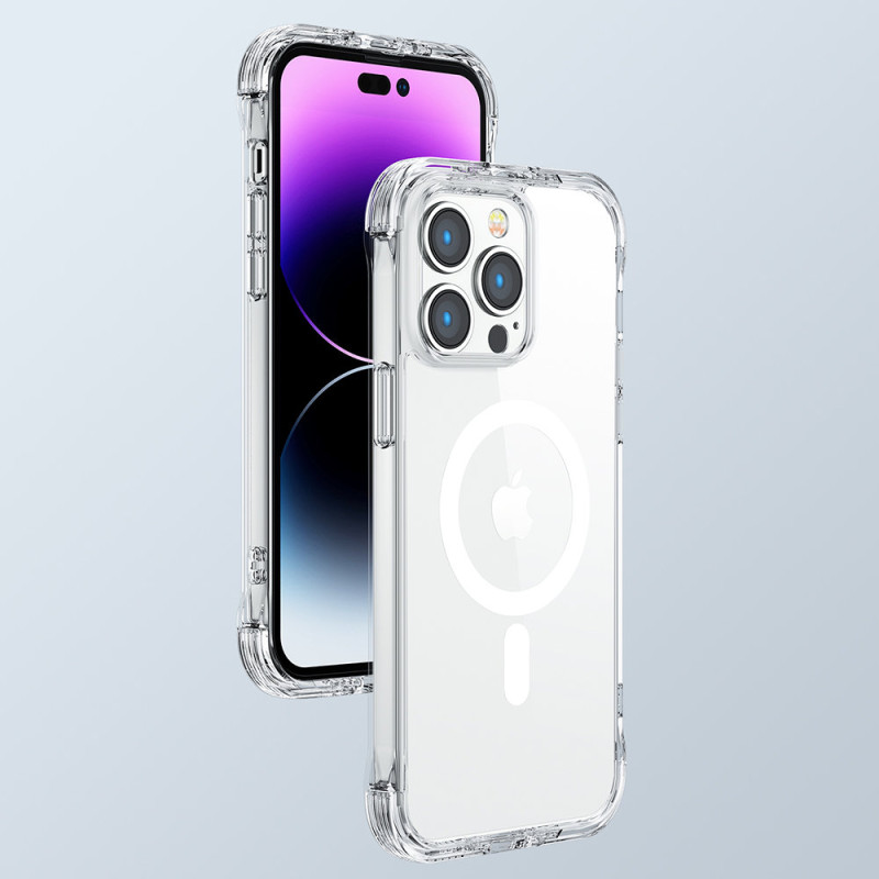 Magnetinis dėklas iPhone 14 Pro Max, šarvuotas dangtelis su kabliukais ir permatomu stovu