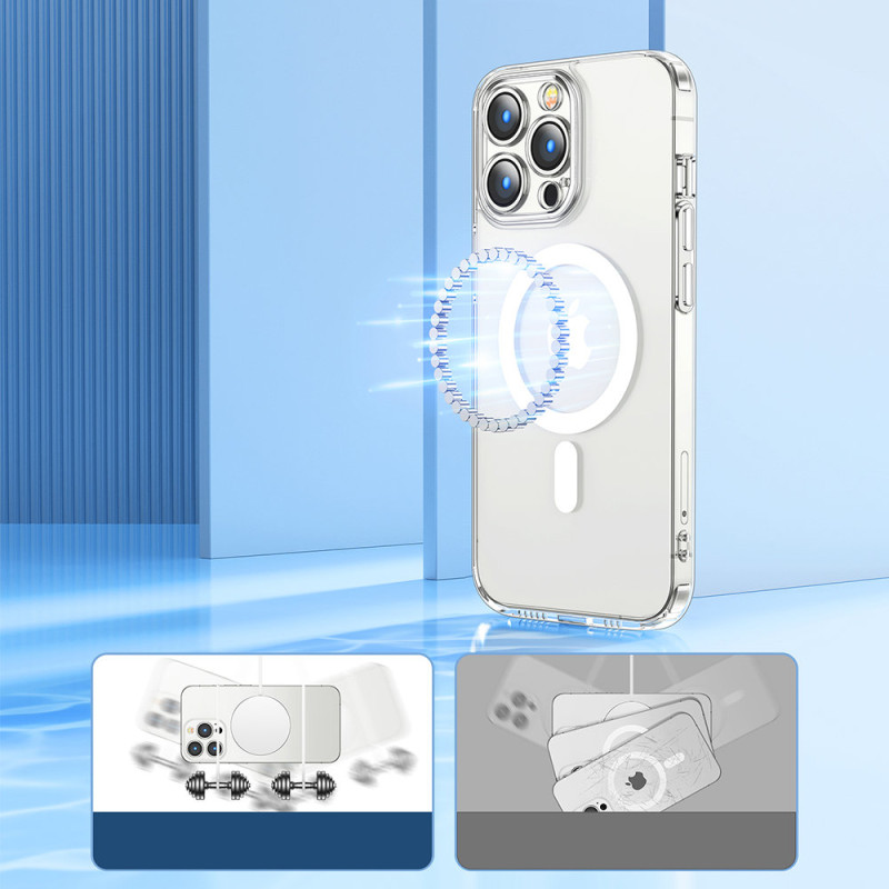 Magnetinis dėklas iPhone 14, suderinamas su MagSafe, skaidrus 14D