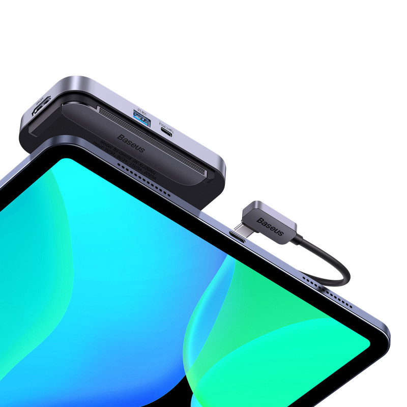 4in1 PadJoy HUB USB prievado skirstytuvas planšetiniam išmaniajam telefonui USB-C HDMI mini lizdas tamsiai pilkas