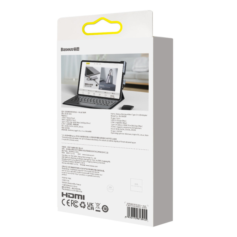 4in1 PadJoy HUB USB prievado skirstytuvas planšetiniam išmaniajam telefonui USB-C HDMI mini lizdas tamsiai pilkas