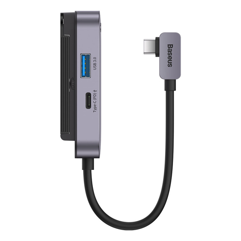 4in1 PadJoy HUB USB prievado skirstytuvas planšetiniam išmaniajam telefonui USB-C HDMI mini lizdas tamsiai pilkas