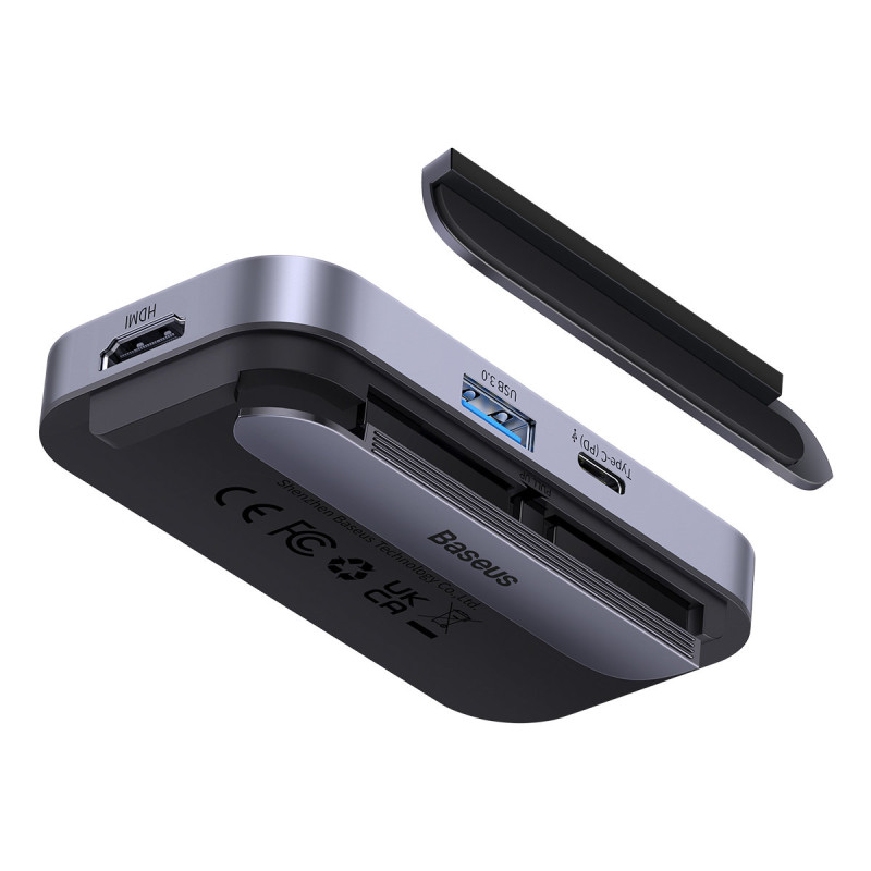 4in1 PadJoy HUB USB prievado skirstytuvas planšetiniam išmaniajam telefonui USB-C HDMI mini lizdas tamsiai pilkas