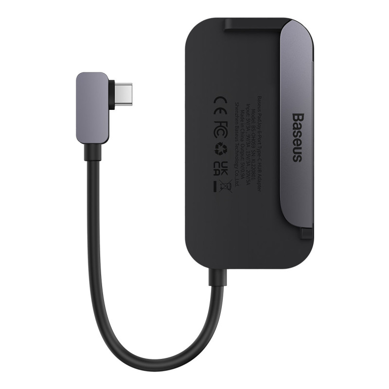 6in1 PadJoy HUB USB prievado skirstytuvas planšetiniam išmaniajam telefonui USB-C HDMI SD TF Tamsiai pilka
