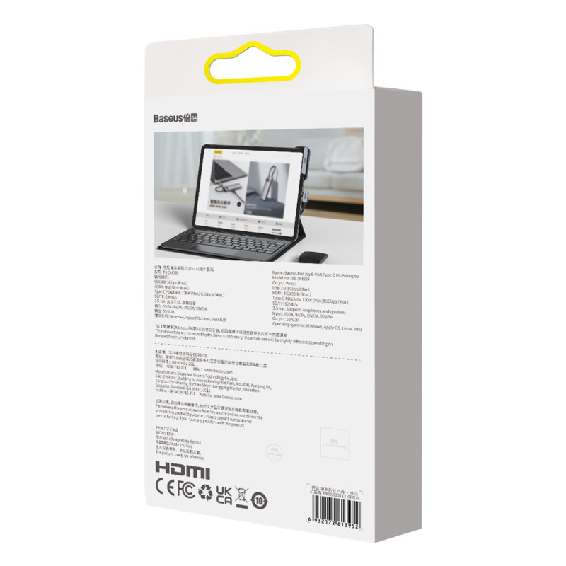 6in1 PadJoy HUB USB prievado skirstytuvas planšetiniam išmaniajam telefonui USB-C HDMI SD TF Tamsiai pilka