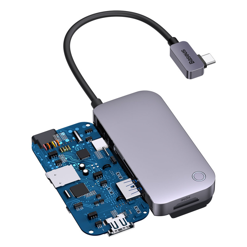 6in1 PadJoy HUB USB prievado skirstytuvas planšetiniam išmaniajam telefonui USB-C HDMI SD TF Tamsiai pilka