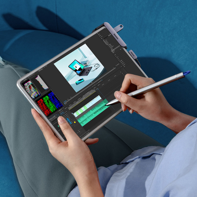 6in1 PadJoy HUB USB prievado skirstytuvas planšetiniam išmaniajam telefonui USB-C HDMI SD TF Tamsiai pilka