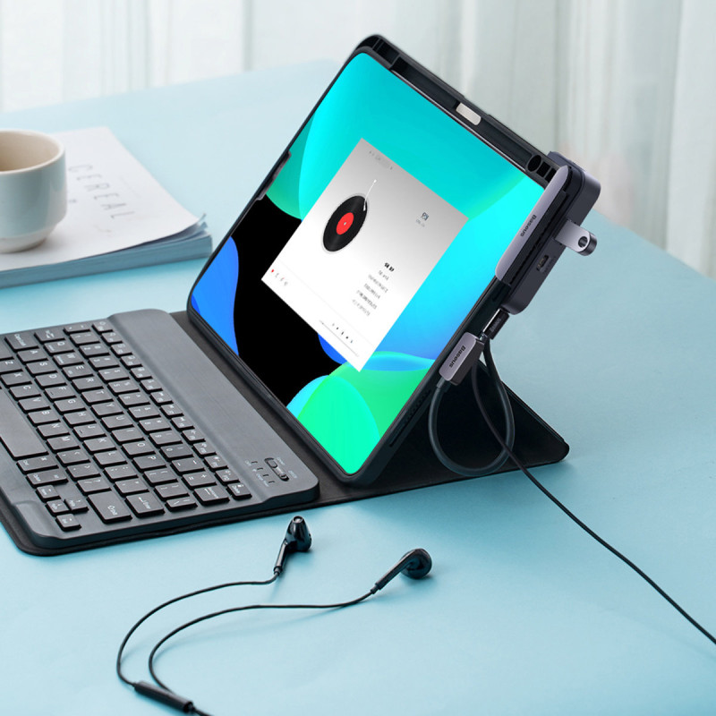 6in1 PadJoy HUB USB prievado skirstytuvas planšetiniam išmaniajam telefonui USB-C HDMI SD TF Tamsiai pilka