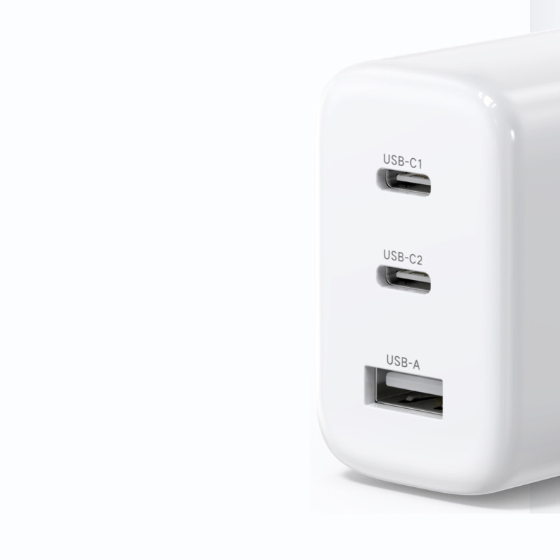 Greitas sieninis įkroviklis 2x USB-C USB 65W PD QC baltas