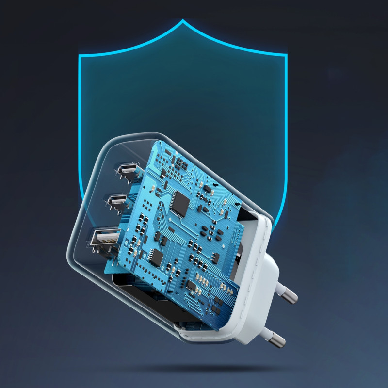 Greitas sieninis įkroviklis 2x USB-C USB 65W PD QC baltas
