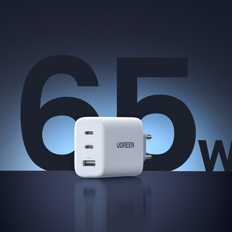 Greitas sieninis įkroviklis 2x USB-C USB 65W PD QC baltas