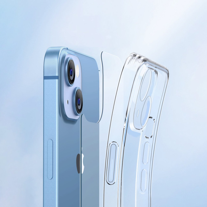 Skaidrus apsauginis dėklas iPhone 14 Plus su gelio rėmeliu