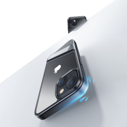
Tvirtas dėklas su gelio rėmeliu ir įmontuotu stovu iPhone 14, juodas
