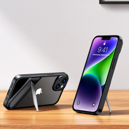 
Tvirtas dėklas su gelio rėmeliu ir įmontuotu stovu iPhone 14, juodas
