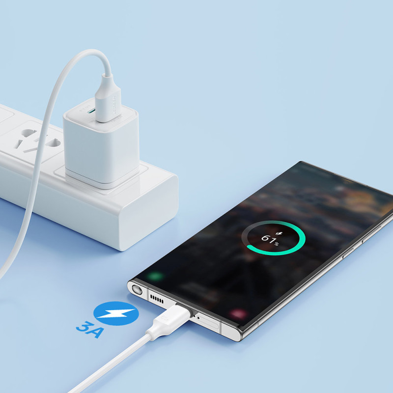 USB - USB Type C 3A įkrovimo ir duomenų perdavimo kabelis, 2m, baltas