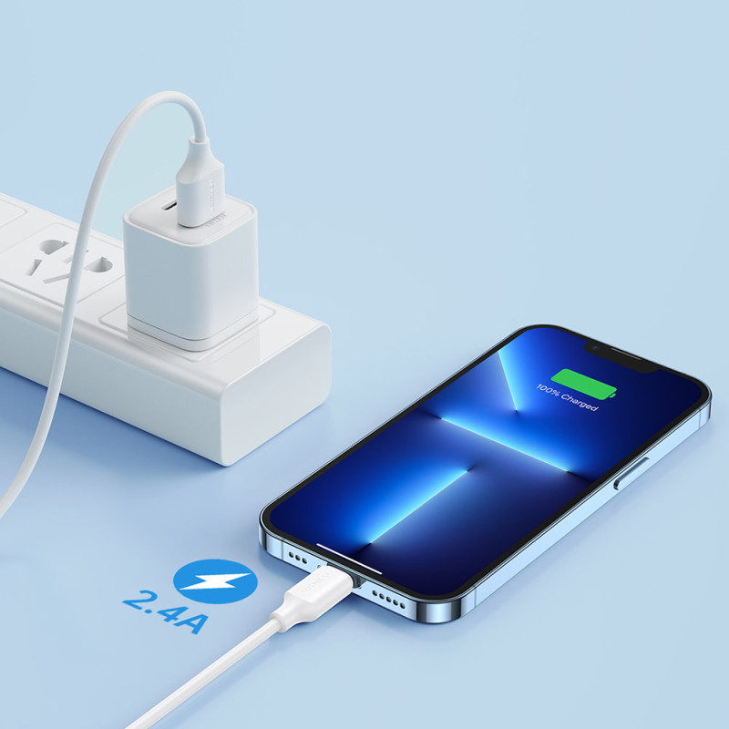 iPhone USB - Lightning 2.4A įkrovimo ir duomenų perdavimo laidas, 2m, baltas