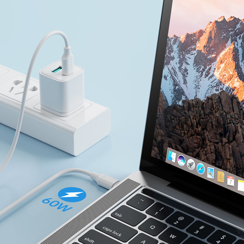 Kabelis USB-C - USB-C 480Mb/ s 60W 1m baltas