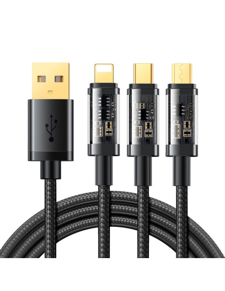 3in1 kabelis USB - USB-C / Lightning / micro USB 3.5 A 1.2m juodas
 
3in1 kabelis USB - USB-C / Lightning / micro USB 3.5 A 1.2m juodas