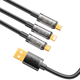 
3in1 kabelis USB - USB-C / Lightning / micro USB 3.5 A 1.2m juodas
