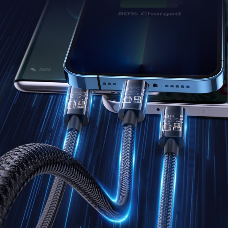 3in1 kabelis USB - USB-C / Lightning / micro USB 3.5 A 1.2m juodas