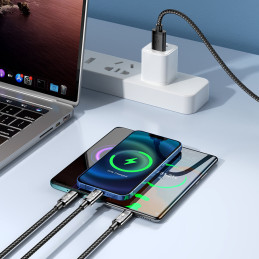 
3in1 kabelis USB - USB-C / Lightning / micro USB 3.5 A 1.2m juodas
