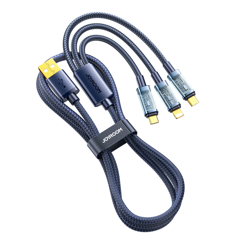 3in1 kabelis USB - USB-C / Lightning / micro USB 3.5 A 1.2m mėlynas