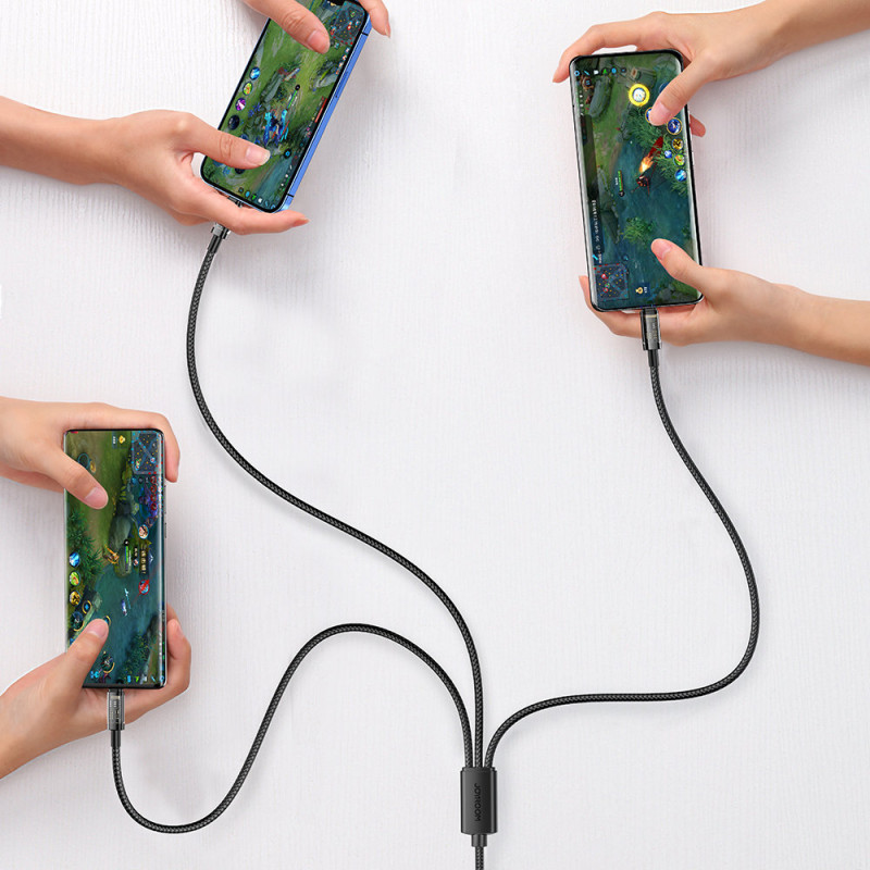 3in1 kabelis USB - USB-C / Lightning / micro USB 3.5 A 1.2m mėlynas