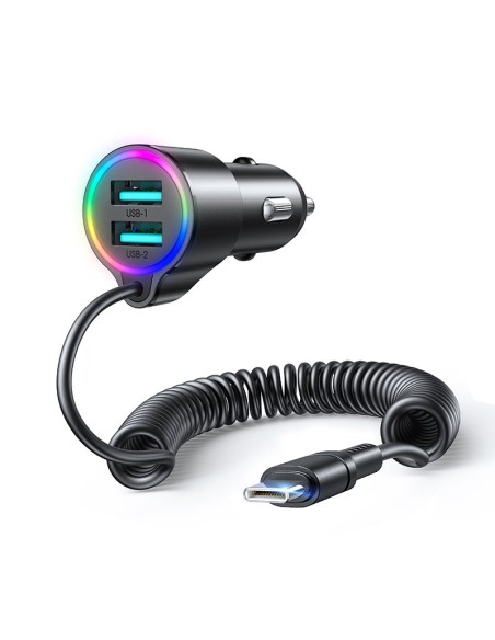 
3in1 Greitas automobilinis įkroviklis su USB-C laidu 1,5m 17W juodas
