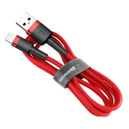 Patvarus lankstus laidas USB laidas Iphone Lightning QC3.0 2.4A 1M raudonas