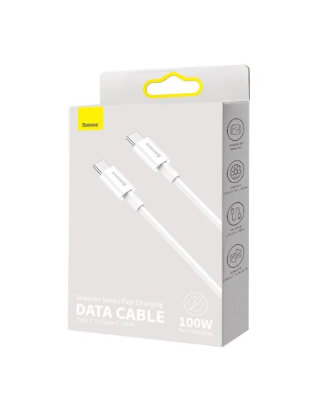 Puikus kabelis USB-C USB-C greito įkrovimo FCP 100W 5A 20V 2m baltas