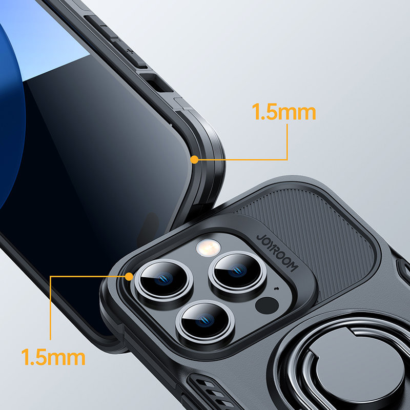 Dėklas iPhone 14 Pro, šarvuotas dangtelis su stovu ir žiedo laikikliu, juodas