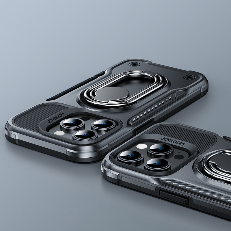 Dėklas iPhone 14 Pro, šarvuotas dangtelis su stovu ir žiedo laikikliu, juodas