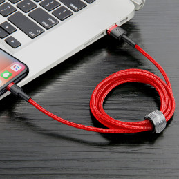 Patvarus lankstus laidas USB laidas Iphone Lightning QC3.0 2.4A 1M raudonas