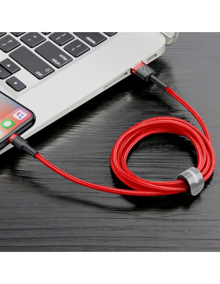 Patvarus lankstus laidas USB laidas Iphone Lightning QC3.0 2.4A 1M raudonas