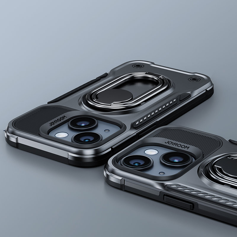 Dėklas iPhone 14 Plus, šarvuotas dangtelis su stovu ir žiedo laikikliu, juodas
