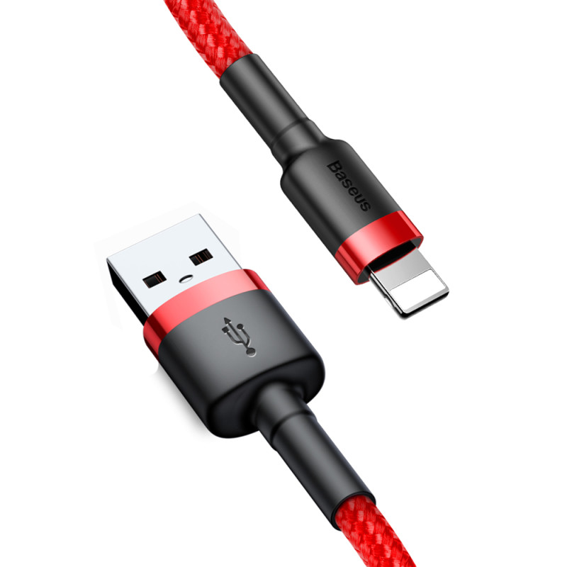 Patvarus lankstus laidas USB laidas Iphone Lightning QC3.0 2.4A 1M raudonas