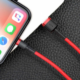Patvarus lankstus laidas USB laidas Iphone Lightning QC3.0 2.4A 1M raudonas