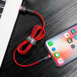 Patvarus lankstus laidas USB laidas Iphone Lightning QC3.0 2.4A 1M raudonas
