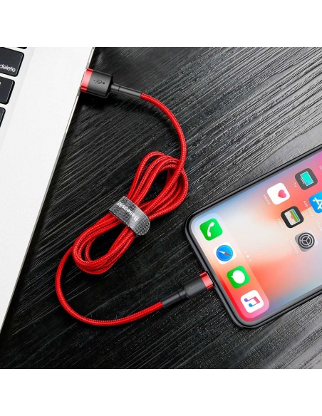 Patvarus lankstus laidas USB laidas Iphone Lightning QC3.0 2.4A 1M raudonas