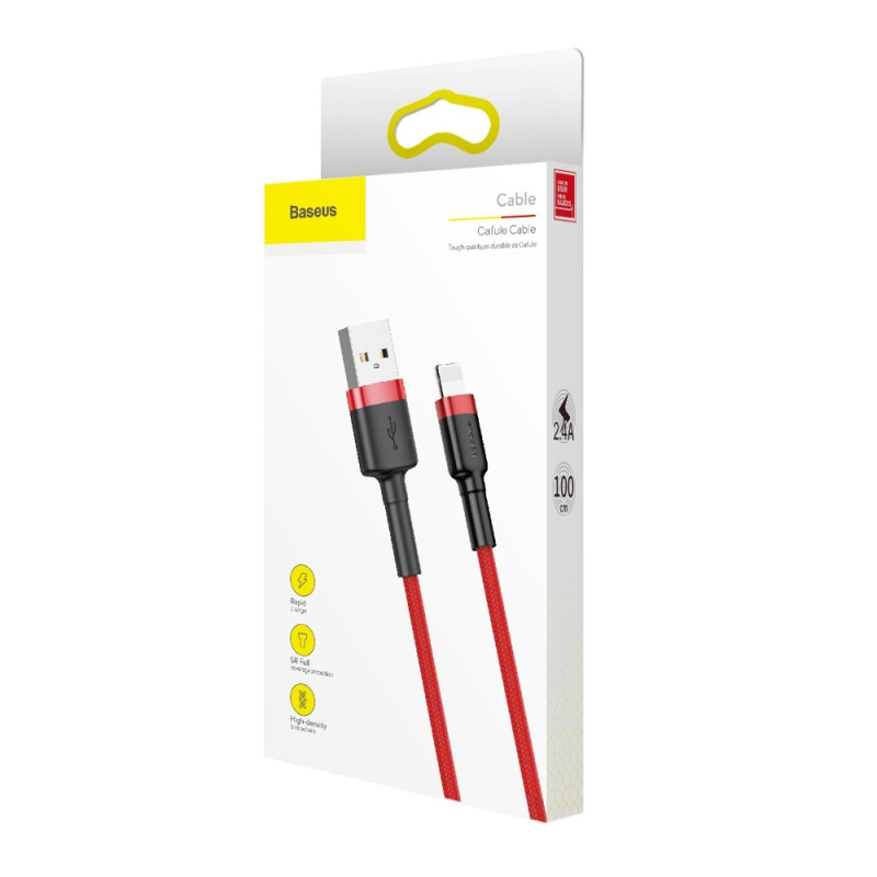 Patvarus lankstus laidas USB laidas Iphone Lightning QC3.0 2.4A 1M raudonas