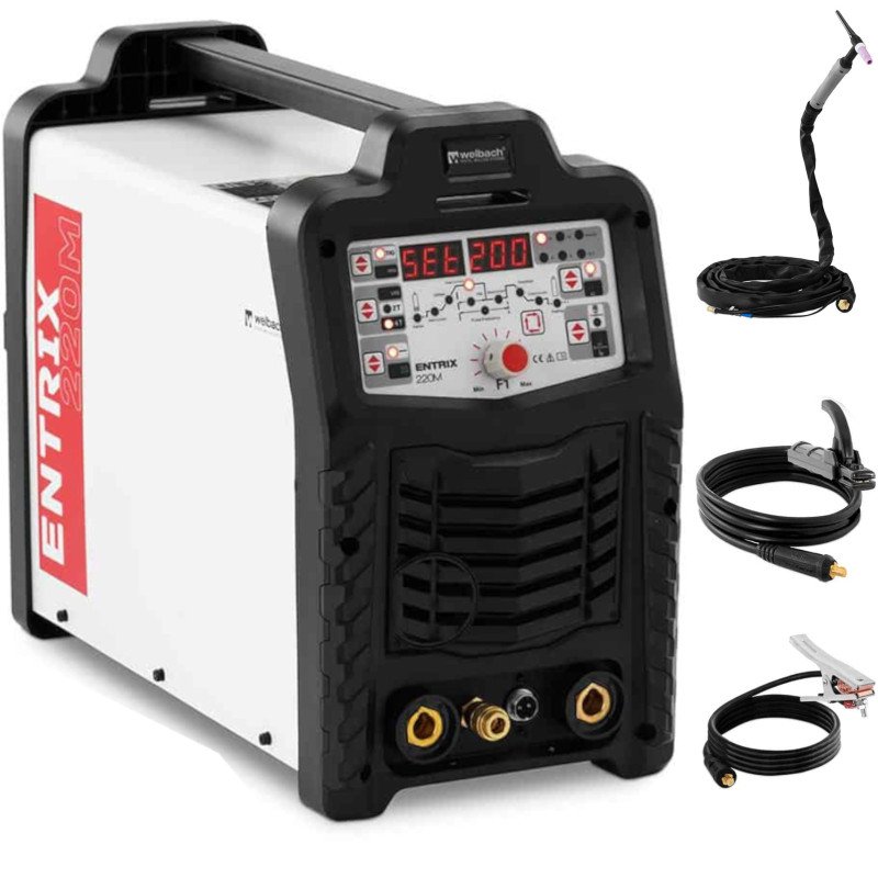 
Skaitmeninis aliuminio suvirinimo aparatas ENTRIX TIG HF AC/ DC Puls MMA 200A 230V
