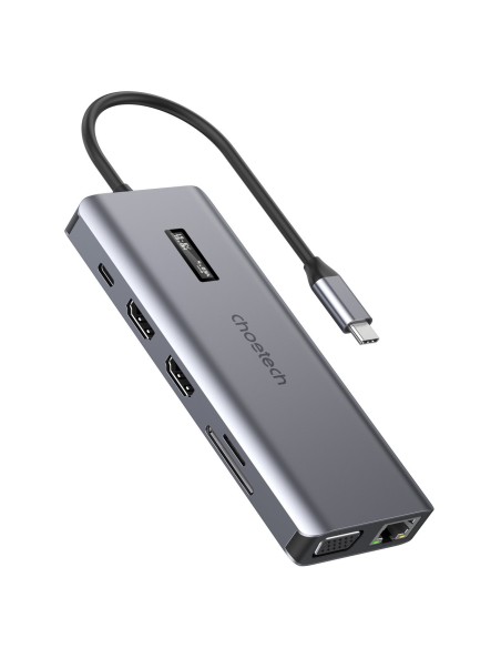 Daugiafunkcis HUB adapteris su ekranu USB-C USB-A VGA AUX SD TF 12in1 pilka Daugiafunkcis HUB adapteris su ekranu USB-C USB-A VGA AUX SD TF 12in1 pilka