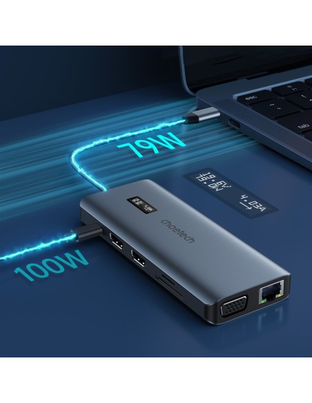 Daugiafunkcis HUB adapteris su ekranu USB-C USB-A VGA AUX SD TF 12in1 pilka Daugiafunkcis HUB adapteris su ekranu USB-C USB-A VGA AUX SD TF 12in1 pilka