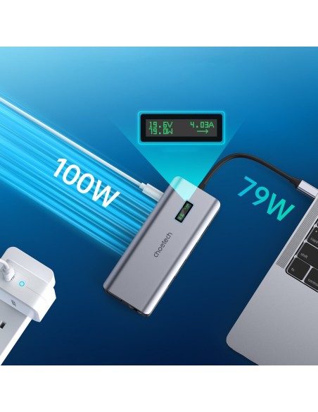 Daugiafunkcis HUB adapteris su ekranu USB-C USB-A VGA AUX SD TF 12in1 pilka Daugiafunkcis HUB adapteris su ekranu USB-C USB-A VGA AUX SD TF 12in1 pilka