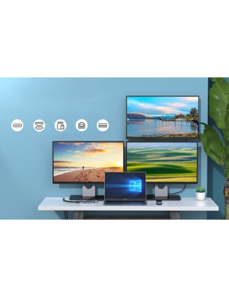 Daugiafunkcis HUB adapteris su ekranu USB-C USB-A VGA AUX SD TF 12in1 pilka Daugiafunkcis HUB adapteris su ekranu USB-C USB-A VGA AUX SD TF 12in1 pilka